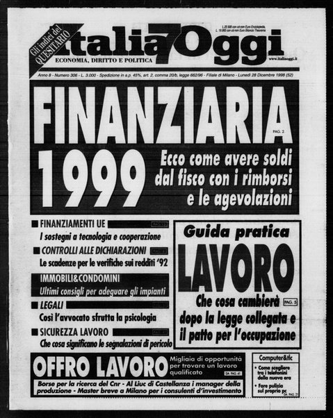 Italia oggi : quotidiano di economia finanza e politica